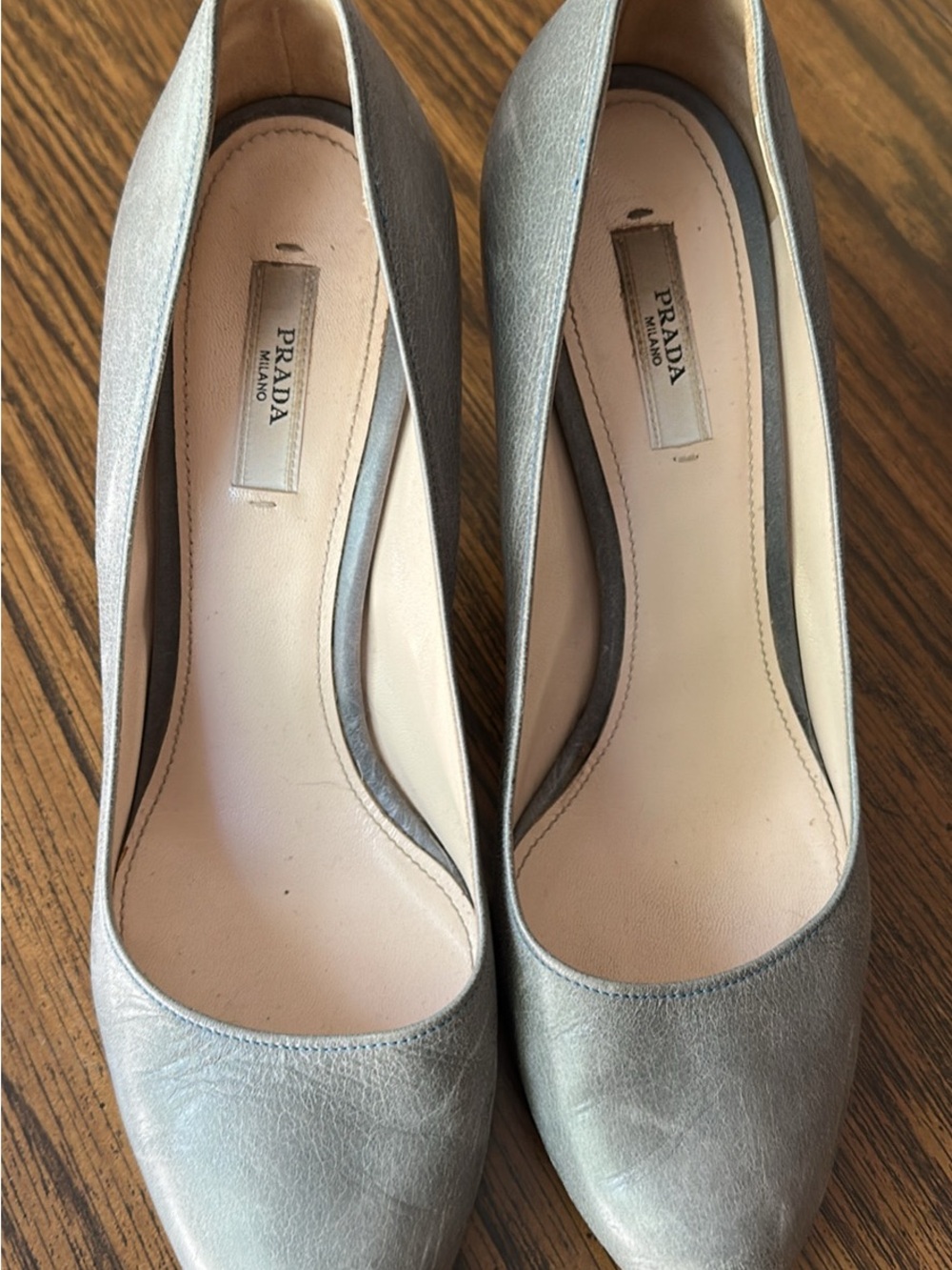 Prada Silver/Grey Leather Pumps